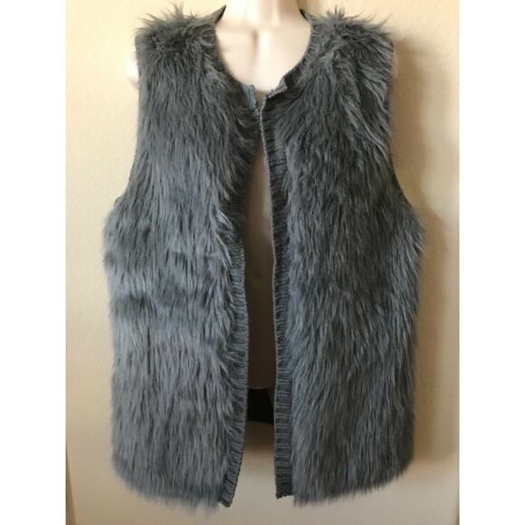 Eyeshadow Jackets & Blazers - eyeshadow Gray Faux Fur Sleeveless Open Front Women's Sweater Vest Size L